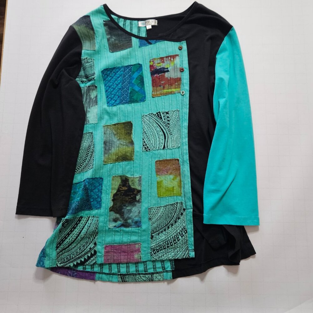 From Barcelona, Solid Black Soruka Bohemian Print Med Cotton/Spandex Blend